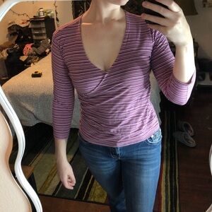Vintage Y2K Purple v-neck striped 3/4 sleeve wrap top